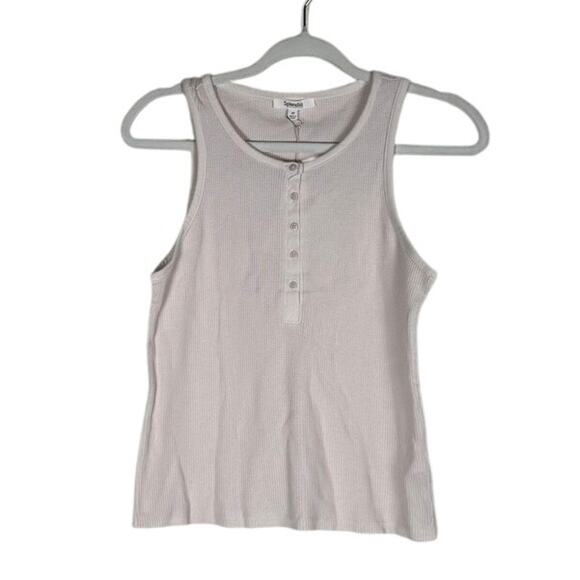 NWT Women's Tan Tank Top Shirt Textured Splendid Collection Button Collar M - Picture 1 of 9